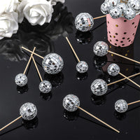 1 x RAW Customer Returns ALTcompluser 24 pieces disco ball cake decoration cake toppers 1970S mini disco ball cupcake cake topper decoration disco ball cake toppers for birthday cake decoration disco theme party accessories silver  - RRP €10.07