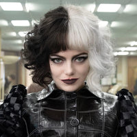 1 x RAW Customer Returns PORSMEER Half Black Half White Wig Women s Short Curly Wavy Hair with Bangs Cosplay Wig Bob Wig for Halloween Carnival and Party Fancy Dress - RRP €16.8