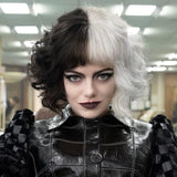 1 x RAW Customer Returns PORSMEER Half Black Half White Wig Women s Short Curly Wavy Hair with Bangs Cosplay Wig Bob Wig for Halloween Carnival and Party Fancy Dress - RRP €16.8