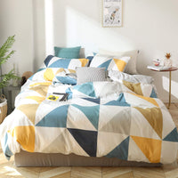 1 x RAW Customer Returns GETIYA bed linen 135x200 2-piece blue yellow triangle pattern bed linen boys girls geometric bed linen cotton two-piece duvet cover reversible bed linen with zip and pillowcase 80x80 - RRP €22.37