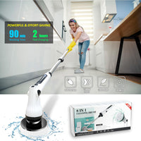 1 x RAW Customer Returns Cordless Rotating Electric Bathroom Toilet Scrubber with 8 Replaceable Heads, Shower and Toilet Cleaning Brush with Adjustable Handle White  - RRP €69.99