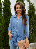 9 x Brand New Siddhe Chic festive blouses women s tunic elegant long blouse blouse shirts casual mesh double-layered shirt chic festive blouses ruffle blouse women blue flowers, XXL - RRP €99.81