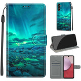 1 x Brand New HopMore mobile phone case for Samsung Galaxy A14 4G 5G leather case, PU leather case, foldable case, flip case, protective case with motif for Samsung A14, flip case, shockproof mobile phone case cover, green northern lights - RRP €11.84