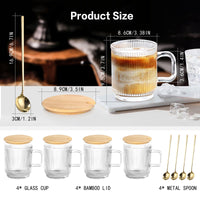 1 x RAW Customer Returns Anhow Set of 4 Coffee Cups, 350ml Latte Macchiato Glasses Vertical Stripes Coffee Glass with Lid and Spoon for Latte Cappuccino Drinks Tea Coffee - RRP €21.99