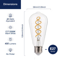 1 x RAW Customer Returns FLSNT Edison vintage light bulb E27, ST58 retro LED spiral filament lamps, 4W replaces 40W , 2200K warm white, not dimmable, CRI90, clear glass, pack of 4 - RRP €24.99