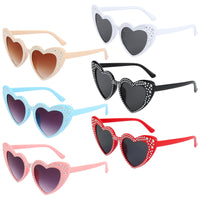 4 x Brand New HIULLEN 6 Pairs Heart Sunglasses, Rimless Hippie Party Glasses, Vintage Clear Colored Lenses for Party Birthday Music Festival UV400 Protection - RRP €81.6