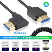 1 x RAW Customer Returns Duttek HDMI to 2.1 HDMI spiral cable 1.2m, HDMI 2.1 to HDMI cable 48Gbps, supports 8K 60Hz, 4K 120Hz, Right Angle HDMI to HDMI Cable compatible with camera, camcorder, monitor, PC and more - RRP €16.99