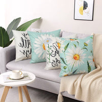 16 x Brand New SOMYTING Set of 4 Pillowcases 45 x 45 cm with Daisies Decoration Sofa Chair Square Cushions Bedroom Pillow Cushion for Garden Living Room Modern Garden Sofa - RRP €239.84