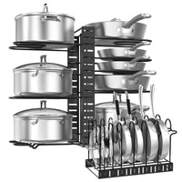 1 x RAW Customer Returns Housolution Pan and Pot Organizer, Pot Lid Organizer Pan Holder with 2 Installation Methods, Pan and Pot Rack with 8 Adjustable Dividers - RRP €29.99