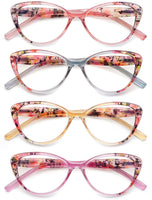 1 x RAW Customer Returns HEEYYOK 4 Pieces Blue Light Blocking Reading Glasses for Women Floral Pattern Cat Eye Fashion Reader for Women with Spring Hinges - RRP €18.99