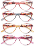 1 x RAW Customer Returns HEEYYOK 4 Pieces Blue Light Blocking Reading Glasses for Women Floral Pattern Cat Eye Fashion Reader for Women with Spring Hinges - RRP €18.99