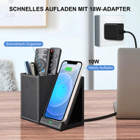 1 x RAW Customer Returns LADSTAG Pen Holder Desk Organizer with Inductive Charging Station, Office Organizer Office Supplies 10W Wireless Charge for iPhone 14 13 12 11 Pro Max and Samsung Galaxy S23 S22 S21 S20 S9 Black Leather  - RRP €27.22