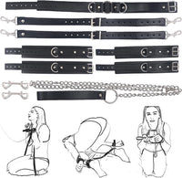 1 x RAW Customer Returns BDSM sex bondage set dog slave with 4 handcuffs, ankle cuffs, 2 straps, collars with leash, fetish SM erotic sex toy for couples, women, 10 pieces bondage restraint set, sex toy, black - RRP €20.81