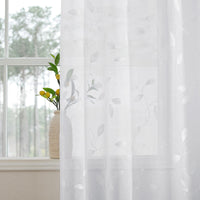 1 x RAW Customer Returns PONY DANCE Curtains Living Room Modern Curtain White Transparent Eyelet Curtain Set of 2 H 220 x W 132 cm Voile Curtains Transparent White Curtains with Embroidery of Leaf Pattern - RRP €33.95