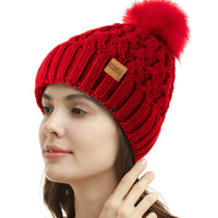 4 x Brand New REDESS Women Winter Pompom Beanie Hat Fleece Lined Warm Hats, Thick Casual Snow Knit Hat for Ladies - RRP €68.56