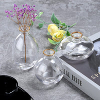 1 x RAW Customer Returns Small vases for table decoration glass - EylKoi 3 pieces set transparent with gold rim mini vase vintage handmade hydroponic glass vase flower vase modern set wedding table decoration, home living room flowers rose - RRP €17.14