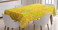 1 x RAW Customer Returns ABAKUHAUS Fruit Tablecloth, Lemon Orange Circles, Personalized Print Clear Colors without Fading Washable for Outdoor Area, 55 x 95 inch, White Green - RRP €22.14