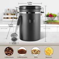 1 x RAW Customer Returns Leaf House 1.8L Coffee Can Airtight Coffee Container - Stainless Steel Coffee Storage for Beans, Sound, Tea, Sugar Black  - RRP €22.18