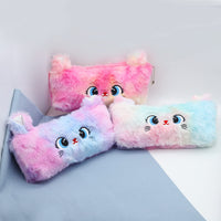 1 x Brand New Cute Plush Gradient Pencil Case Colorful Pen Bag Soft Makeup Bag Coin Purse Storage Stuffed Animal Bag for Women Girls Daughter School Office Red - RRP €32.4