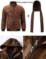 1 x RAW Customer Returns FLAVOR Genuine Leather Jacket Men Removable Hoodie XL, Brown  - RRP €169.99