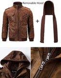 1 x RAW Customer Returns FLAVOR Genuine Leather Jacket Men Removable Hoodie 3XL, Brown  - RRP €175.6