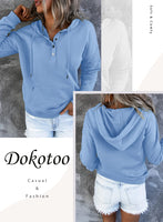 1 x RAW Customer Returns Dokotoo Women s Button Down Hoodie Pullover Long Sleeve Autumn Winter Sweatshirt Top Jumper, Sky Blue, S - RRP €40.33