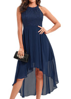 1 x RAW Customer Returns Laorchid women s formal dress evening dress sleeveless ladies elegant cocktail dress summer dress lace dress chiffon dress bridesmaid dresses knee-length a line wedding halter neck navy blue 2XL - RRP €57.47