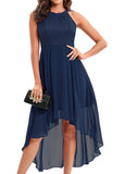 1 x RAW Customer Returns Laorchid women s formal dress evening dress sleeveless ladies elegant cocktail dress summer dress lace dress chiffon dress bridesmaid dresses knee-length a line wedding halter neck navy blue XL - RRP €57.47