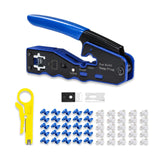 1 x RAW Customer Returns 6COMGIGA All in One RJ45 Crimping Tool Kit, Pass-Through Ethernet Crimper for Cat5e, Cat6, Cat6a, 8P8C Modular Connectors, with Mini Wire Stripper, 50pcs CAT6 Connectors and Covers - RRP €24.99