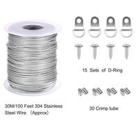 1 x RAW Customer Returns TUPARKA 1.5mm x 30m Picture Frame Hanging Wire 304 Stainless Steel Wire Spool with 30pcs Aluminum Crimp Loop and 15 Sets D-Ring Hangers up to 25kg  - RRP €10.07