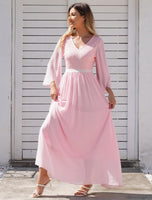 2 x Brand New Odizli Evening Dress Women Long Elegant 3 4 Sleeve V-Neck Lace Chiffon Dress Festive Wedding Wedding Guest Ball Gowns Bridesmaid Dresses Prom Dress Confirmation Dresses Pink S - RRP €120.98