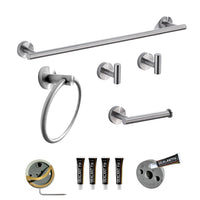 1 x RAW Customer Returns Bathroom Accessory Set 5 Pieces Bathroom Towel Racks No Drilling Adhesive SUS304 Stainless Steel Towel Rack and Toilet Paper Holder Ultra-Strong - RRP €29.75