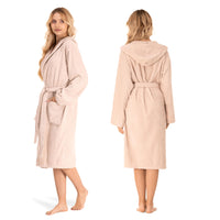 1 x RAW Customer Returns Women s bathrobe - 100 cotton 350g m Oeko-TEX certified - women s dressing gown with hood, 2 pockets, belt - beige - S - RRP €39.49