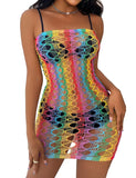 1 x Brand New ohmydear Women s Fishing Net Bodysuit Plus Size Rainbow Bodysuit Sexy Bodystocking Large Size Lingerie Mini Dress Mesh Underwear - RRP €10.07