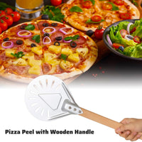 1 x RAW Customer Returns testyu Perforated Pizza Peel, 7 Inch Round Pizza Turner, Lightweight Pizza Shovel Made of Hard Anodized Aluminum with 40CM Wooden Handle, Turning Peel for Pizza, Bread, Cakes, Tarts - RRP €19.67