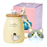 1 x RAW Customer Returns Cat Mug Cute Ceramic Coffee Mug with Kawaii Cat Wooden Lid and Lovely Stainless Steel Spoon Novelty Morning CupCoffee Milk Tea Mug - 3D Animal Cat Mugs for Cat Lover Woman - RRP €15.32