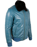 1 x RAW Customer Returns Aviatrix Men s Genuine Leather Pilot Aviator Jacket ZADV - Denim Blue - RRP €127.86