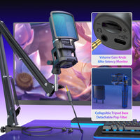 1 x RAW Customer Returns zealsound gaming microphone PC with arm, USB microphone kit for Mac mobile phone computer PS5, with RGB, mute, tripod boom 2 stands , shockmount pop filter, for podcasting, streaming, Twitch Youtuber TikTok - RRP €57.95