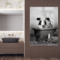 1 x Brand New UGZDEA Animal in the Bathtub Canvas Pictures, Black White Bear Elephant Cow Alpaca Bathroom Poster Home Decor-without Frame C, 30x40cm  - RRP €14.99