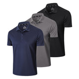 1 x RAW Customer Returns Gaiatiger 3 Pack Polo Shirt Men Short Sleeve Slim Lightweight T-Shirt with Casual Collar Breathable Hygroscopic Polo Shirts for Men Golf Polo Shirts Men 0427 Black Grey Navy-L - RRP €40.32