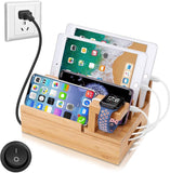 1 x RAW Customer Returns Mobile phone charging station USB charger multiple charging station for multiple devices smartphone made of bamboo - RRP €59.99