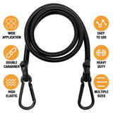 1 x RAW Customer Returns Tension rubber with carabiner, expander with carabiner hook set of 4, 150cm luggage tensioner black, 100 latex rubber tensioner for awnings, tarps, garden, bicycle, car, cargo - RRP €18.99