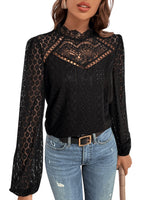 1 x RAW Customer Returns GORGLITTER Women s Elegant Blouses Stand-Up Collar Top Shirt Blouse Long Sleeve Lace Tunic Blouse with Lantern Sleeves Black M - RRP €30.24