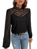 1 x RAW Customer Returns GORGLITTER Women s Elegant Blouses Stand-Up Collar Top Shirt Blouse Long Sleeve Lace Tunic Blouse with Lantern Sleeves Black L - RRP €30.24