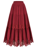 1 x RAW Customer Returns Womens Victorian Skirt Ruffle Patchwork Elastic Waist Tiered Retro Swing Skirt Red Wine S - RRP €44.48