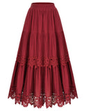 1 x RAW Customer Returns Womens Victorian Skirt Ruffle Patchwork Elastic Waist Tiered Retro Swing Skirt Red Wine S - RRP €44.48