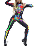 1 x RAW Customer Returns AIDEAONE Halloween Costume Women s Skeleton Jumpsuit Bone Skeleton Suit Carnival Fancy Dress Black S - RRP €19.67