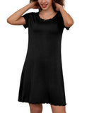 1 x RAW Customer Returns Ekouaer Women s Basic Nightdress with Ruffled Edges, Short Night Dress, Short Sleeve Sleepshirt, Ruffled Sleepshirt, Black, L - RRP €25.99