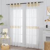 1 x RAW Customer Returns LZE Curtains Living Room in Gold White Curtain Set of 2 Transparent Curtains Modern Eyelet Curtains with Pattern Long H x W 225 x 140 cm - RRP €28.99