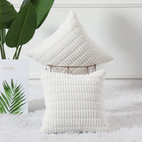 6 x Brand New Mandioo Set of 2 White Plush Boho Decorative Throw Pillow Covers 45 x 45 cm, Super Soft Striped Corduroy Decorative Pillow Case Sofa Cushion Decorative Couch Cushion Pillow Cover for Sofa Couch Living Room - RRP €90.66